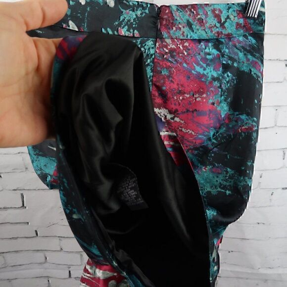 RAMPAGE BLACK PINK & TEAL CASCADING RUFFLE PAINT SPLATTER MINI SKIRT SIZE XS - Picture 8 of 8